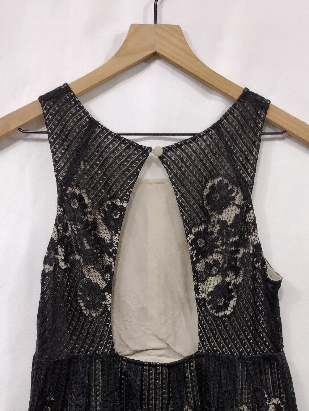 Free People Lace Overlay Sleeveless Keyhole Back Rocco Dress Women's 6 Black